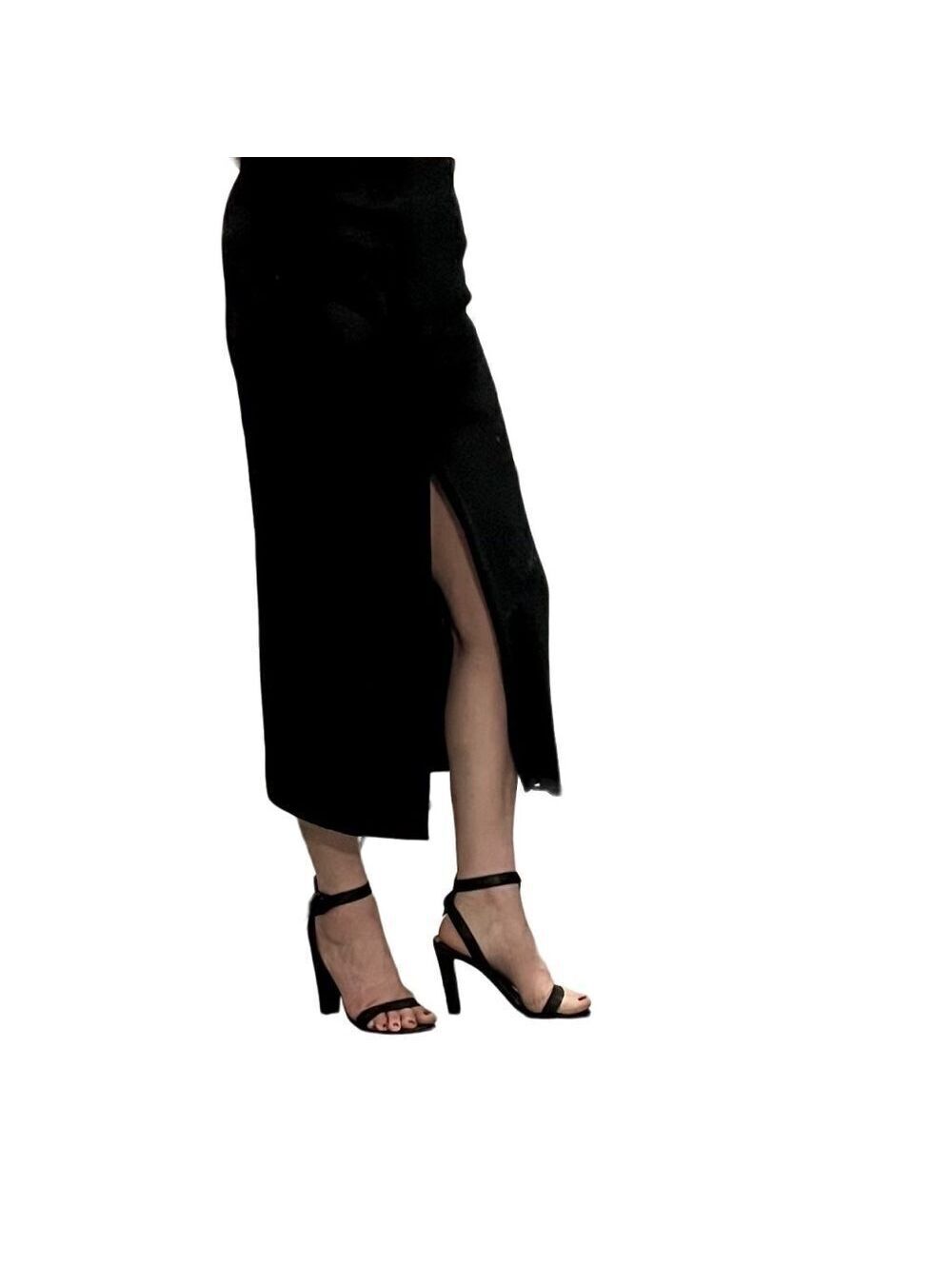 Escada Vtg 80s 90s High Waist Black Wool Long Front Single Pleat Maxi Skirt 44 L